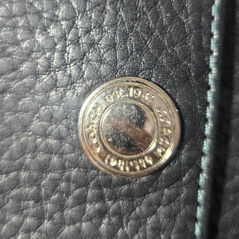Coach Black Leather Small Wallet with Teal Stitching - Picture 3 of 13